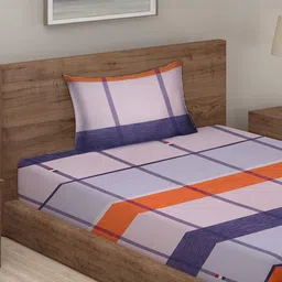 klotthe Multicolor Checkered 300 TC Cotton Single Bedsheet with 1 Pillow Cover image 3