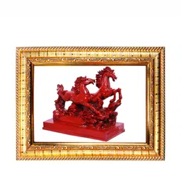 Hawai Gold Toned Two Running Victory Horses Rectangular Wooden Wall Photo Frame image 2