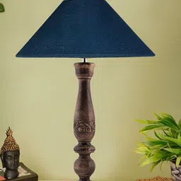Devansh Blue Wooden Contemporary Frustum Shaped Table Lamp-picture-33