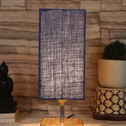 Devansh Blue & Brown Jute Table Lamp With Square Wood Base image 3