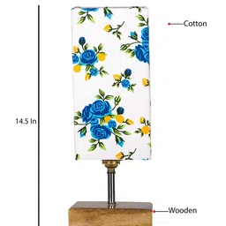 Devansh White & Brown Printed Cotton Table Lamp With Square Wood Base image 3