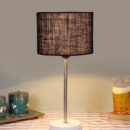 Devansh Black Textured Wooden Contemporary Cylindrical Shaped Table Lamp image 2