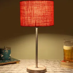 Devansh Orange Textured Cylinder Wooden Contemporary Table Lamp image 5