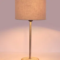 Devansh Grey Wooden & Cotton Cylinder Contemporary Table Lamp image 5