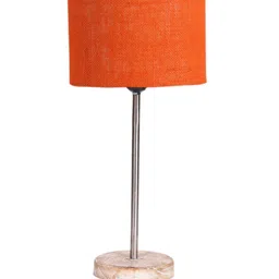 Devansh Orange Textured Cylinder Wooden Contemporary Table Lamp image 2