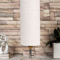 Devansh White & Brown Table Lamp With Brushed Wooden Base-picture-23