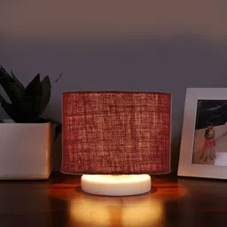 Devansh White & Maroon Jute & Wooden Table Lamp image 5