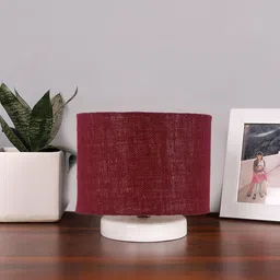 Devansh White & Maroon Jute & Wooden Table Lamp image 3