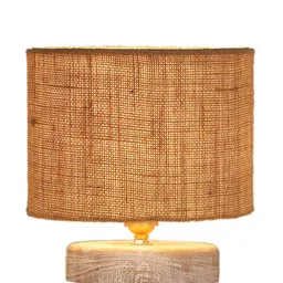 Devansh  Beige & White Brushed Jute Table Lamp With Wood Base image 3