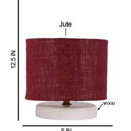 Devansh White & Maroon Jute & Wooden Table Lamp image 2