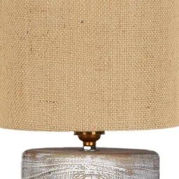 Devansh  Beige & White Brushed Jute Table Lamp With Wood Base image 5