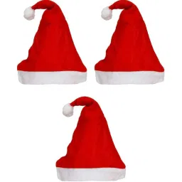 ecraftindia Red & White Christmas (Pack of 3) Santa Cap image 3