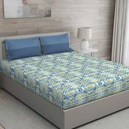 Blue Abstract 150 TC Cotton Queen Sized Bed Sheets with 2 Pillow Covers by GM Fabrics-picture-28