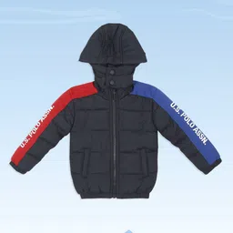 U.S. Polo Assn. Kids Boys Blue & Red Colourblocked Padded Hooded Jacket image 1