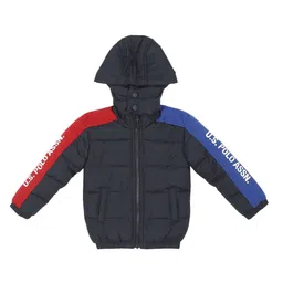 U.S. Polo Assn. Kids Boys Blue & Red Colourblocked Padded Hooded Jacket image 2