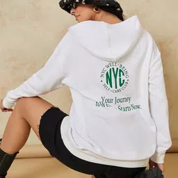 Styli Women White Printed Cotton Hooded Sweatshirt-image-43