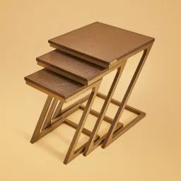 three sixty Cadence Leather Top Nest of Tables In Brown Colour (Set of 3)-picture-16