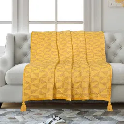 saral home Yellow Cotton and Polyester Geometric 55 x 49 Inches Throw image 1