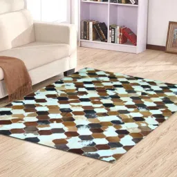 dazzhome Brown and Ivory Hair On Leather Abstract Hand Woven 6ftX9ft Carpet image 1