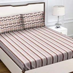 Multicolor Striped 180 TC Cotton Queen Sized Bed Sheets with 2 Pillow Covers by Bella Casa-image-54