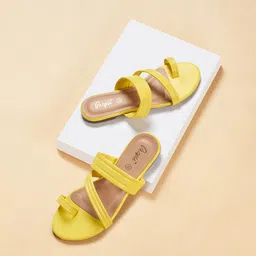 People Women Yellow Solid PU One Toe Flats-image-83