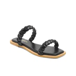 Bruno Manetti Women Black Textured Open Toe Flats image 2