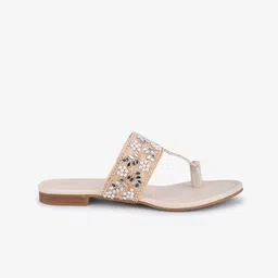Anouk Cream-Coloured Embellished Ethnic One Toe Flats image 4