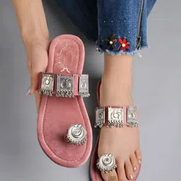 Shoetopia Women Ethnic Embellished One Toe Flats-image-15