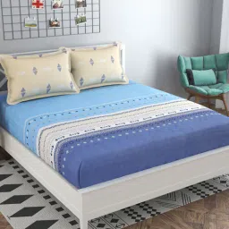 mafatlal Blue Stripes 210 TC Cotton Blend King Sized Bed Sheets with 2 Pillow Covers-picture-29