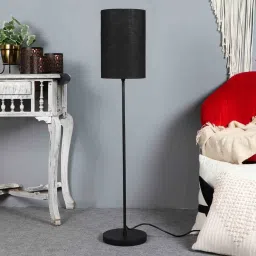 pristine interiors Matteo Black Cotton Shade Club Floor Lamp With MDF Base image 2