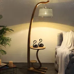 sapphire Mario White Iron Shade Shelf Floor Lamp With Wood Base image 2