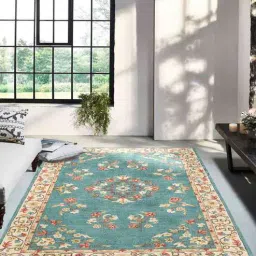 Blue Floral Wool 4 ft x 6 ft Hand Tufted Carpet-image-2