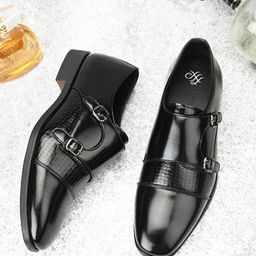 House of Pataudi Men Textured Formal Monk Shoes-picture-48