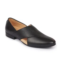 FAUSTO Men Black Leather Slip On Shoes image 3