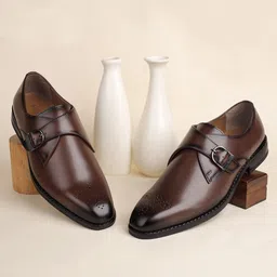 LOUIS STITCH Men Leatherette Dual Tone Patina Shaded Monk Shoes image 1