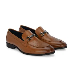 House of Pataudi Men Textured Slip-On Formal Horsebit Loafers image 5