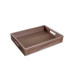 aarvi decor studio Chocolate Brown Premium Faux Leather Rectangular Serving Tray image 2