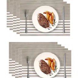 UniKart Brown & White 10 Pieces Striped Anti-Slip Table Placemats image 3