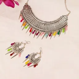 Oxidized Heaven Sterling Silver Plated Beaded Oxidised Necklace and Earrings image 1