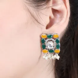 DEGHLAM Artificial Stone Studded & Beads Beaded Choker Necklace With Earrings image 5