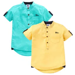 TONYBOY Boys Pack of 2 Blue & Yellow Cotton Premium Casual Shirt-picture-16