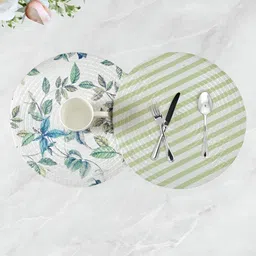 HOMADORN  White & Green 2 Pcs Ethnic Motifs Round Table Placemats-image-63