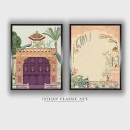 INDIAN CLASSIC ART Beige & Purple 2 Pieces Wood Painted Wall Art-image-9