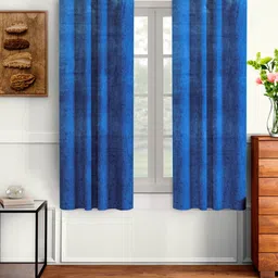 Aura Navy Blue 2 Pieces Velvet Room Darkening Window Curtains-picture-8