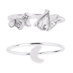 Accessorize Set Of 2 Crystals Studded & Moon Finger Rings image 2