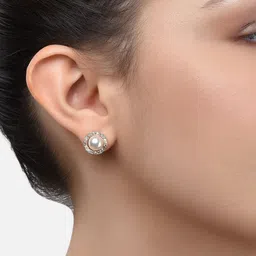 Zaveri Pearls Gold-Toned & White Circular Studs Earrings Set of 2 image 4