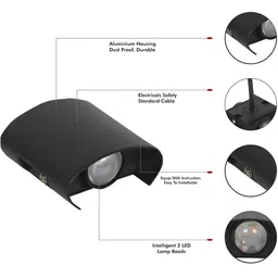 SPARK WORLD Black 2 Pieces Aluminium Quirky Square Shaped Wall Lamp image 5