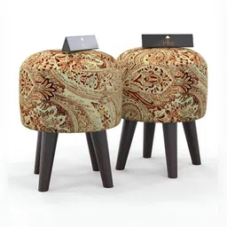 Wooden Twist 2-Pcs Brown Printed Round Wooden Ottomans image 5