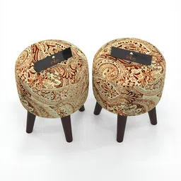 Wooden Twist 2-Pcs Brown Printed Round Wooden Ottomans image 4
