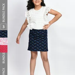 BAESD Girls Pack Of 3 Printed Cotton Straight Mini Skirts-picture-35